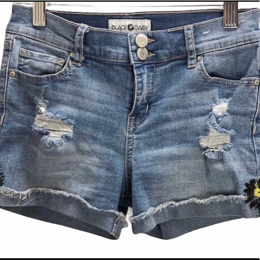 Black Daisy Girl Distressed Denim shorts size 12